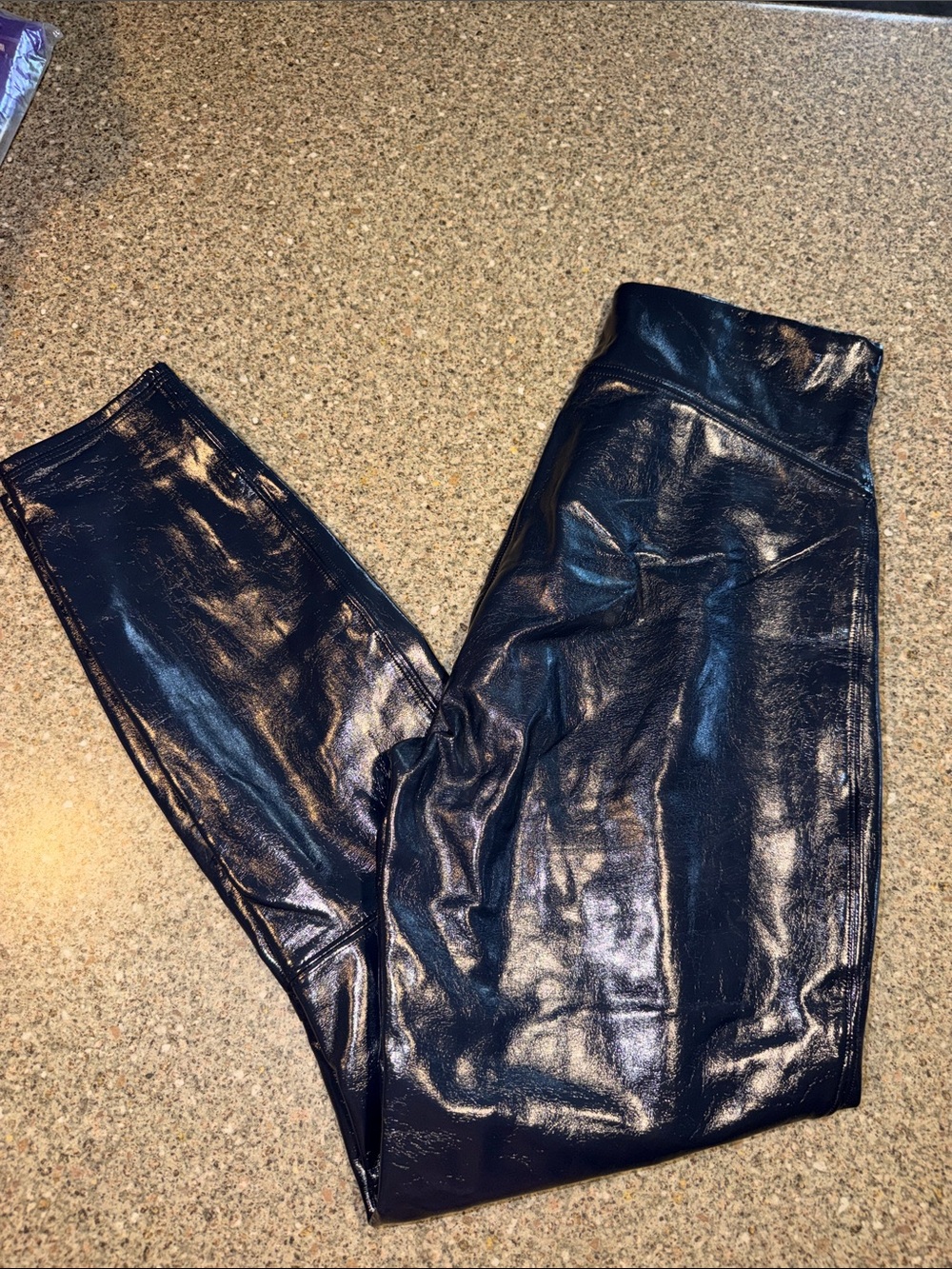 Spanx faux leather shiny navy leggings